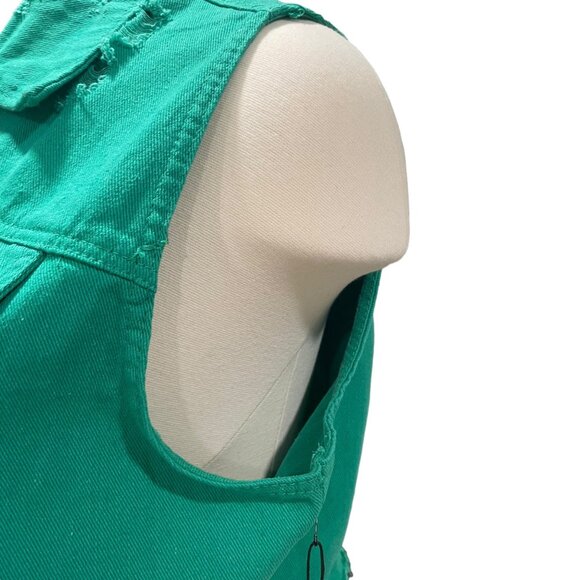 Highway Jeans Green Vest 3XL Distressed Denim Sleeveless Button Front Raw Hem - Picture 8 of 13